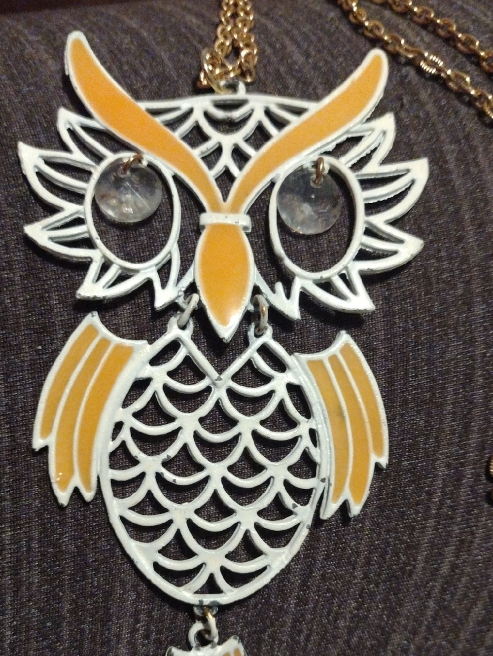 Gold and White Owl Pendant Necklace - Women Jewelry
